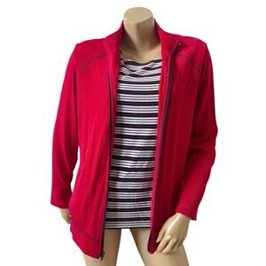 Citiknits Slinky 2 Pc Jacket Tank Set Size M Red Navy White Stripe Zip Twinset